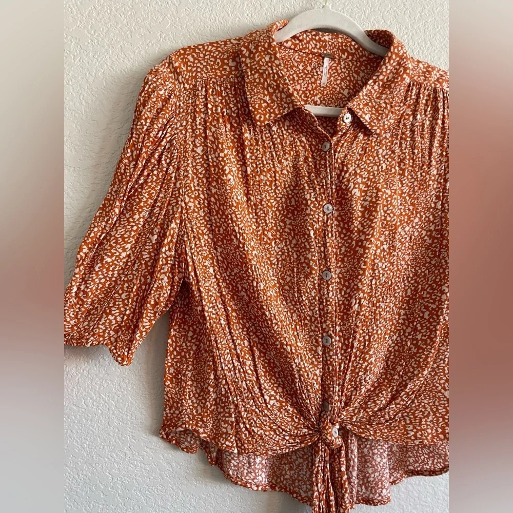 Free People Celia orange print blouse